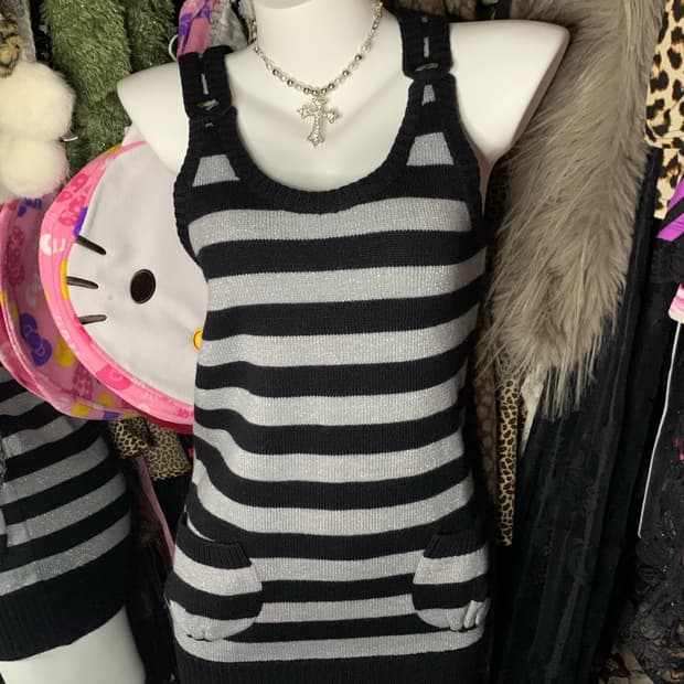 y2k 쇼콜라st 펑크 단가라 포켓 니트원피스