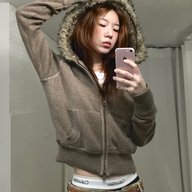 아베크롬비 울프죠 y2k 브라운 퍼 후드집업