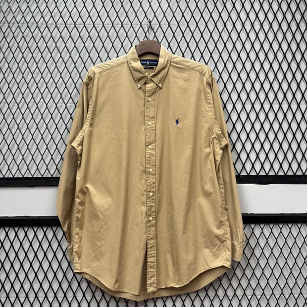 폴로 랄프로렌 솔리드 긴팔 셔츠 네이비 포니 포인트 베이지