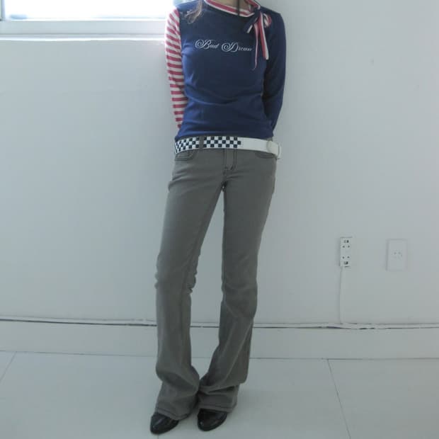 샵페어리 스티치 로우라이즈 플레어 팬츠 카키