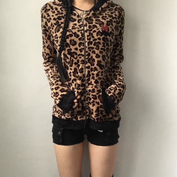 Disney leopard pattern cat ear hood zip 