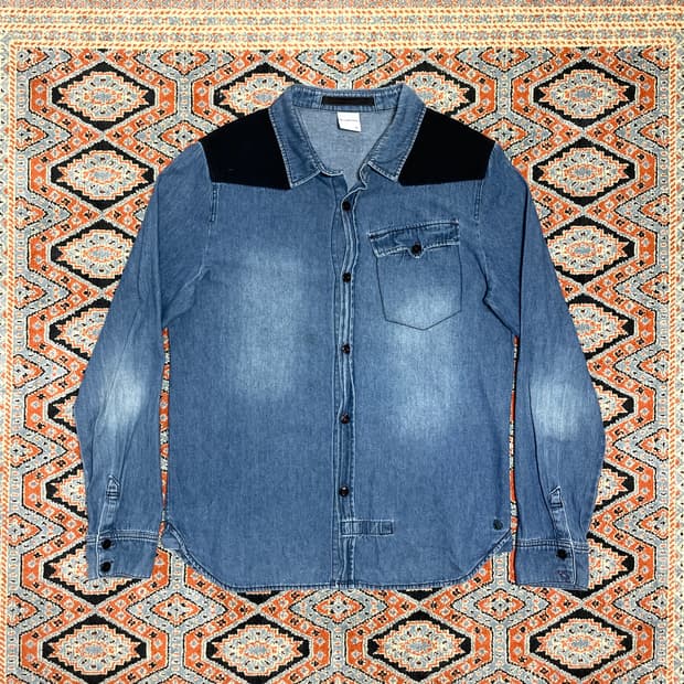 빈티지 블루테일 중청 포켓남방 여성XL