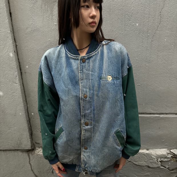 90s vintage denim varsity jacket