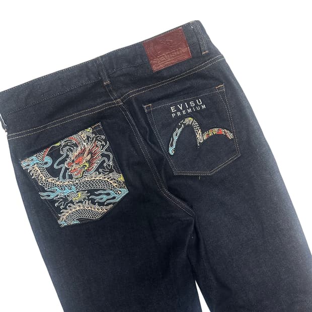 에비수 멀티컬러 드래곤 빅로고 진청데님진 30