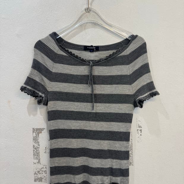 Burberry Stripe Short Sleeve V-Neck Knit