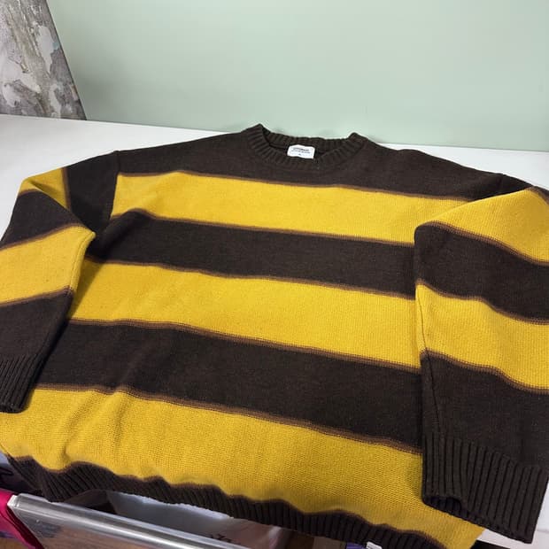 XL 커버낫 브라운옐로우 루즈핏 라운드 단가라니트