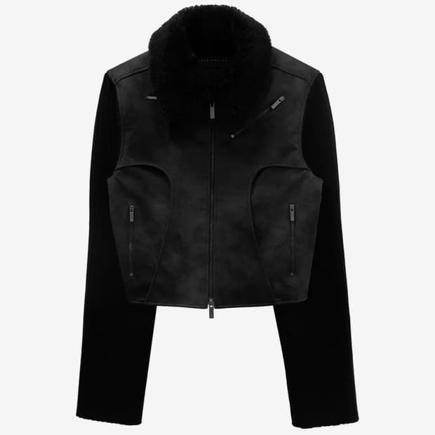 트리밍버드 니트슬리브 크랙 레더자켓 