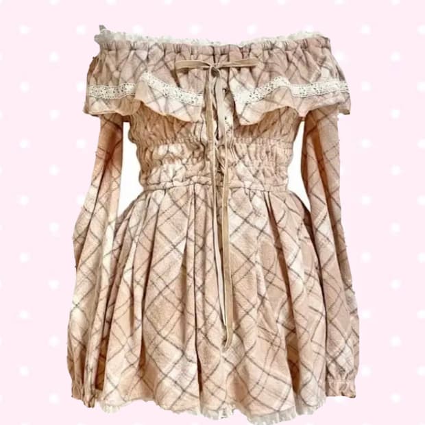 리즈리사 핑크 체크아가일 원피스 오프숄더탑 튜닉 큐롯히메갸루라떼갸루대장템