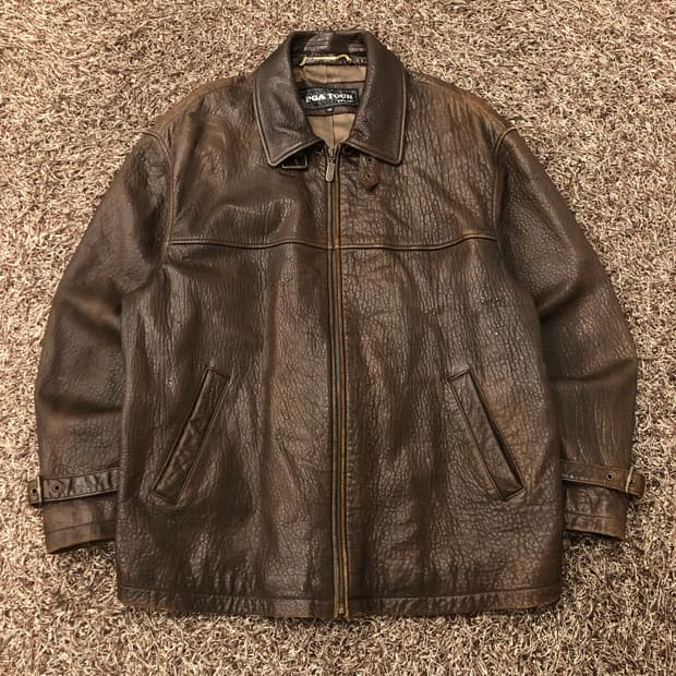 PGA투어 양가죽 브라운 레더 가죽 자켓