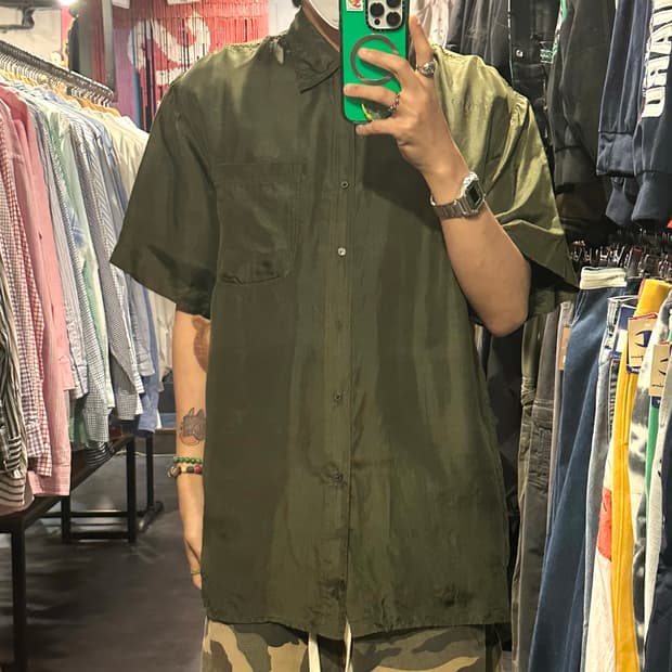 [IM] 빈티지 실크셔츠 올리브그린