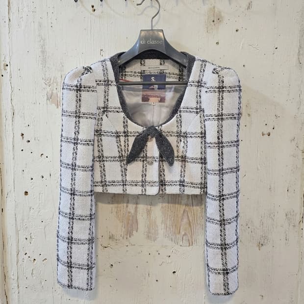 서쿠키 바니 체크 트위드 크롭 자켓 S