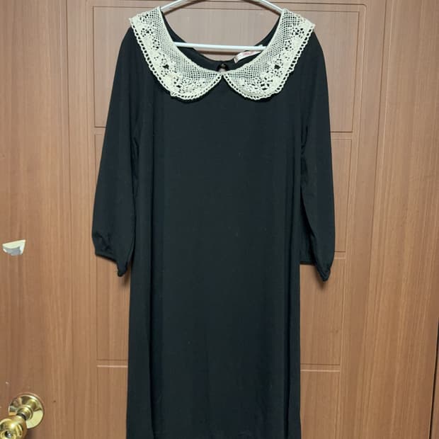 공겜여주 갸루 모리걸 일본 빈티지 레이스 뜨개 카라 블랙 7부 원피스
