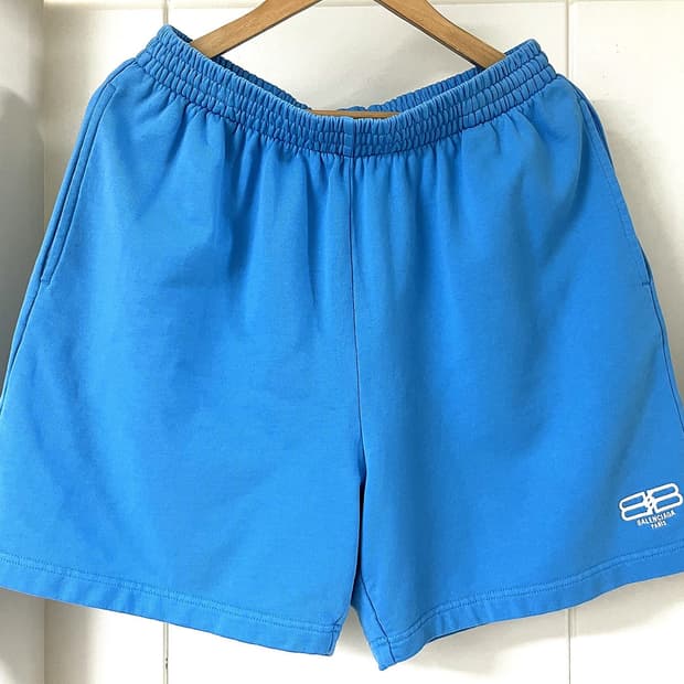 @새상품@ 발렌시아가 로고 자수 스웻 쇼츠 반바지 블루컬러