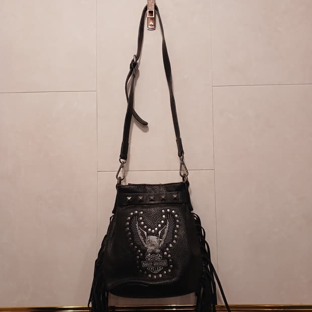 할리데이비슨 정품 남여공용 블랙 레더 숄더백