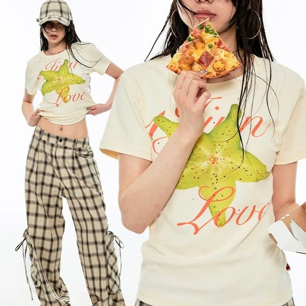 카람볼라 프린트 큐빅 반팔티