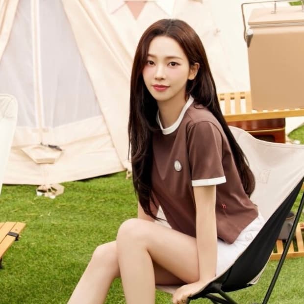 카리나착용 새상품) 노르디스크 크롭 링거 반팔 티셔츠 브라운 s