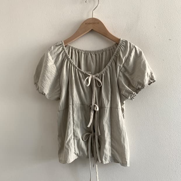 3ribbon puff blouse(khaki)