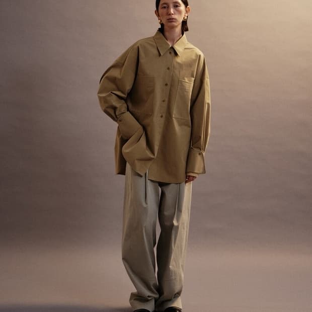 에토스 오버핏 커프스 셔츠 베이지 (새상품)