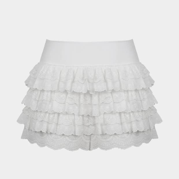 러프넥 레이스 튜튜 팬츠 스커트 화이트