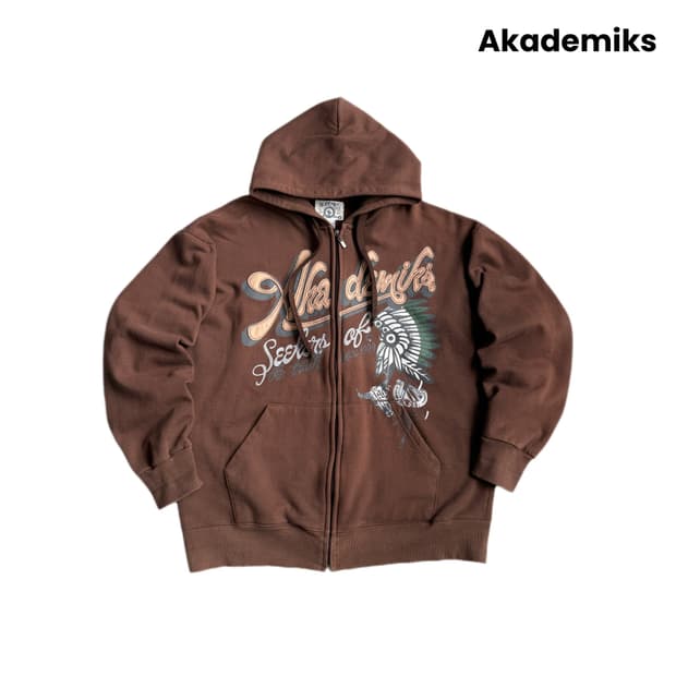 아카데믹스 Y2K 올드스쿨 오버핏 후드집업 브라운