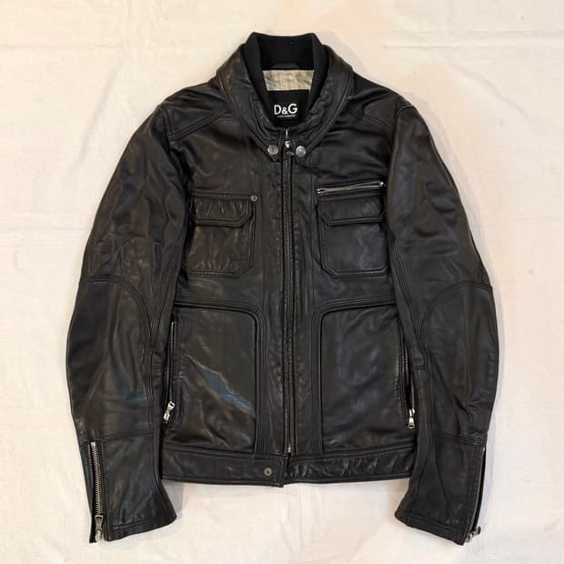 00s 돌체앤가바나 램스킨 멀티포켓 가죽자켓 블랙