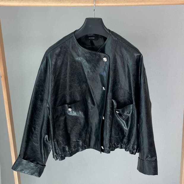 SYSTEM 크롭  레더 자켓