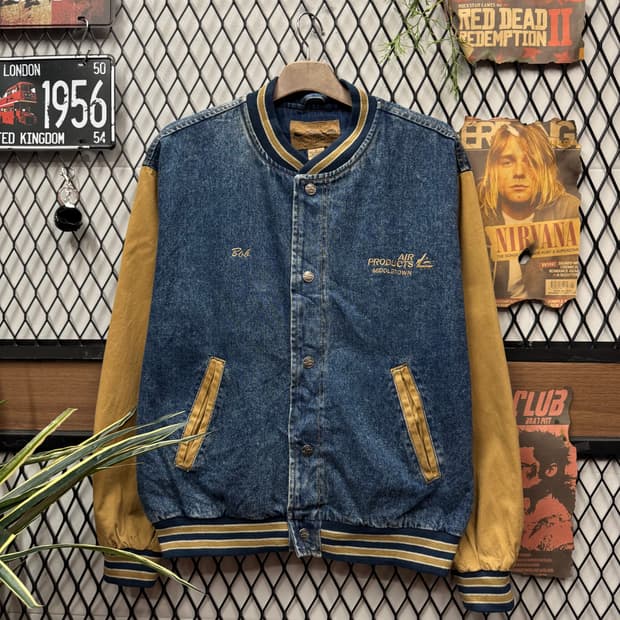 00s USA VINTAGE 데님 바시티자켓 브라운 배색 중청