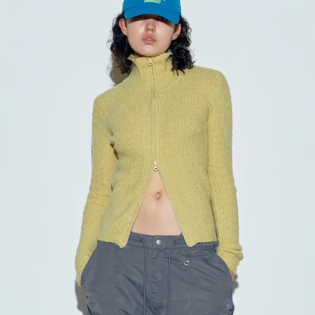 SCULPTOR Boucle Knit Zip-Up Lemon