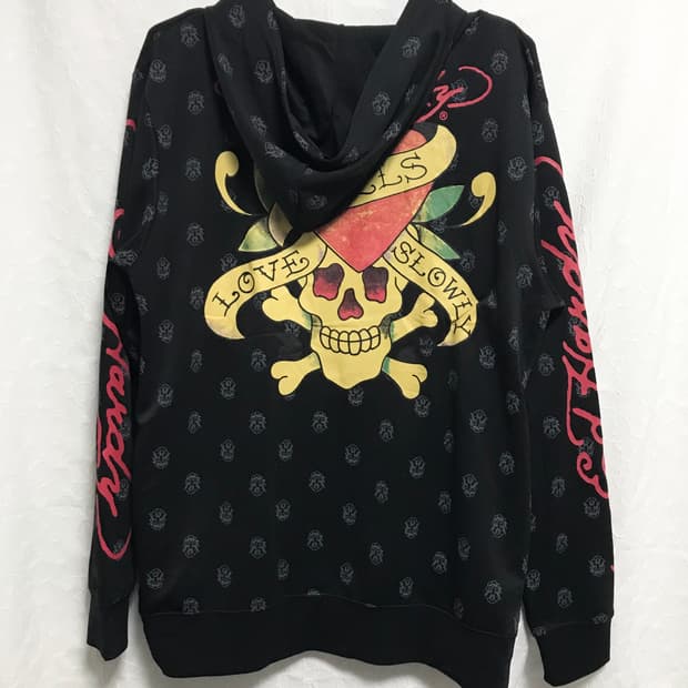 빈티지 ed hardy 에드하디 해골 레터링 져지 후드 집업