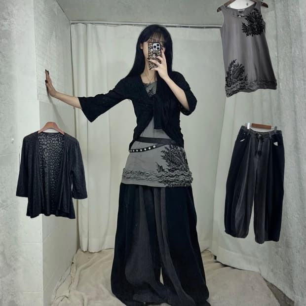 무채색 레오파드 블랙 데일리 시크 힙 코디세트