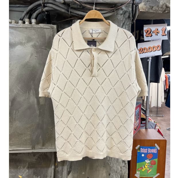 애프터프레이 크로쉐 카라 반팔 니트 아이보리 L #csz4128