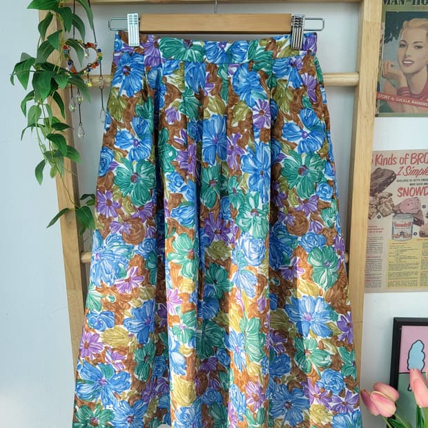 플라워 패턴 빈티지 롱스커트