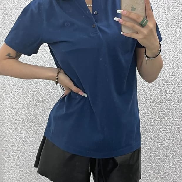 구찌 빈티지 캐주얼 모던시크 자수패치 반팔 카라티 M C13843