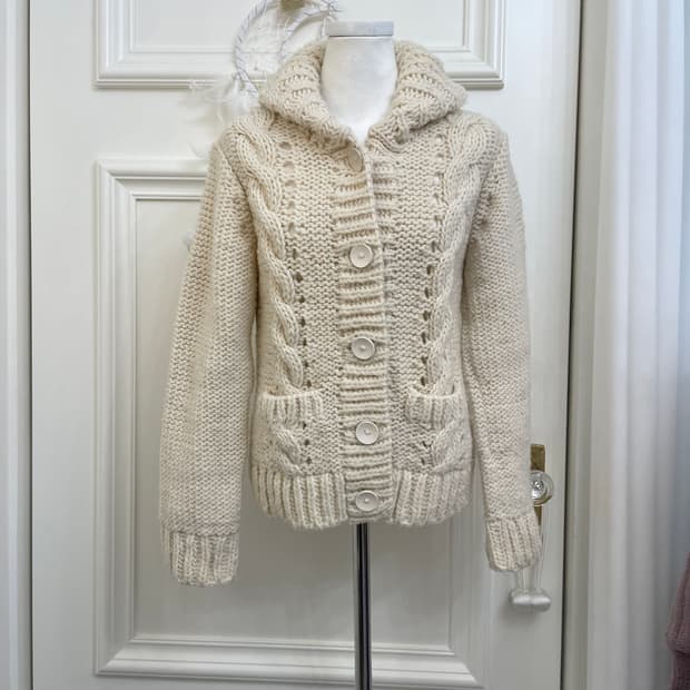 ivory twist pocket point winter cardigan