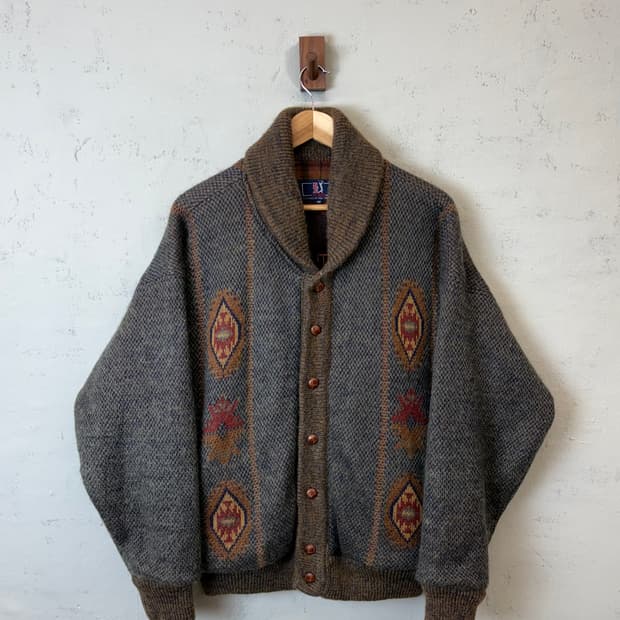 빈티지 숄카라 패턴 울 가디건 자켓