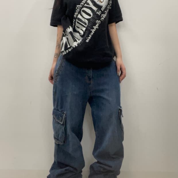 wide denim pocket pants