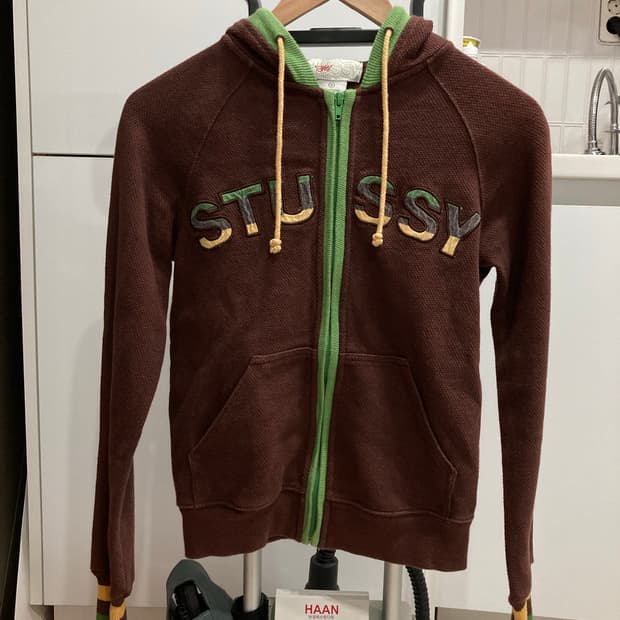 00s stussy 스투시 아치로고 브라운 후드 집업