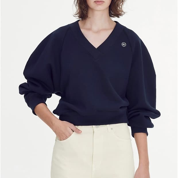 렉토 시그니처 로고 브이넥 맨투맨 스웻셔츠 후드티