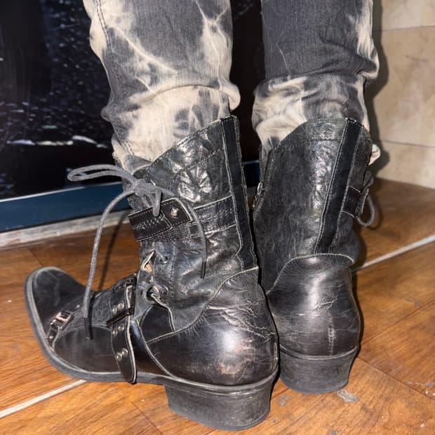 Red cover black western boots