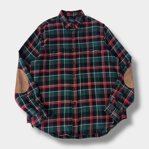 폴로 랄프로렌 루즈핏 신형 스웨이드 패치 플란넬 울 셔츠