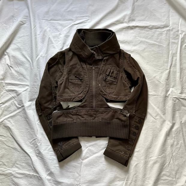 00's 해체주의 하이넥 아카이브 3way 베스트 스터드 앤틱 자켓