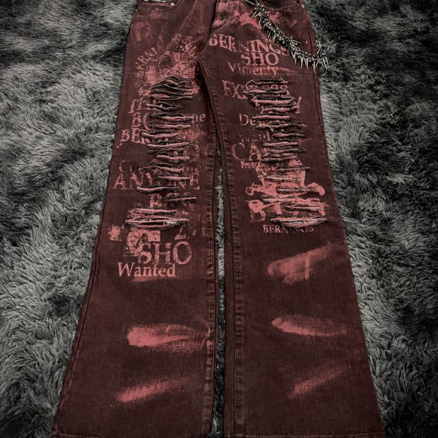 Berning-Sho 펑크 레터링 그런지 팬츠