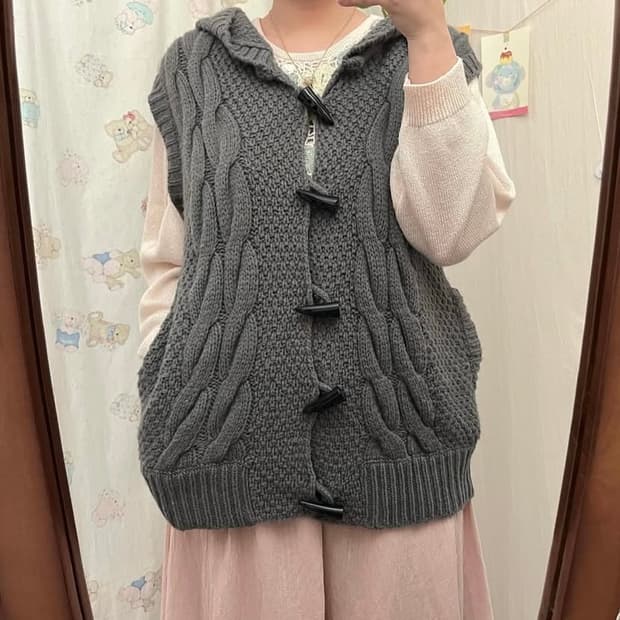 차콜 더플 후드 조끼