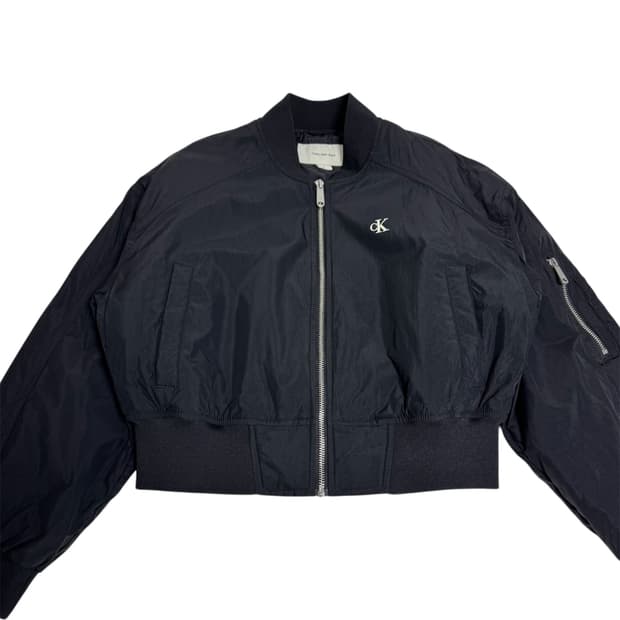CK 새틴 크롭 봄버 자켓