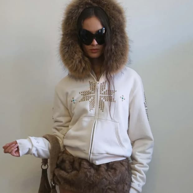 (M) 스컬프터 트리밍 퍼 후드집업 더티화이트 퍼자켓