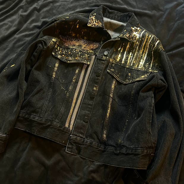 Beaded Eyelet Detail Trucker Denim