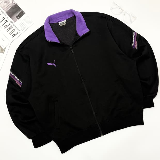 PUMA 푸마 오버핏 퍼플 블랙 트랙탑 져지