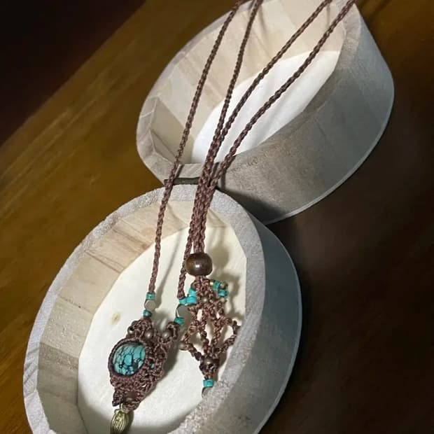 터키석 마크라메 목걸이 팔찌 세트