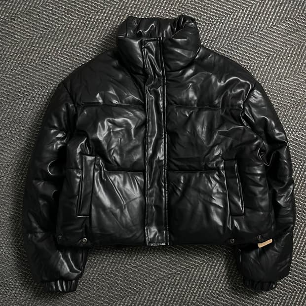 빈티지 우먼스 블랙 비건 레더 패딩 점퍼o 5010