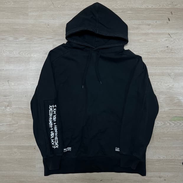 아임낫어휴먼비잉 사이드 로고 후드 티셔츠 [블랙] XL/105